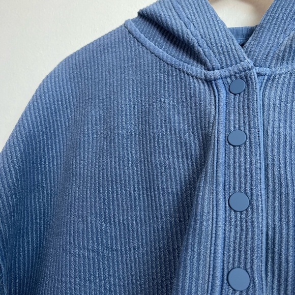 Aerie Oversized Textured Henley Hoodie Blue Pullover - Picture 8 of 15